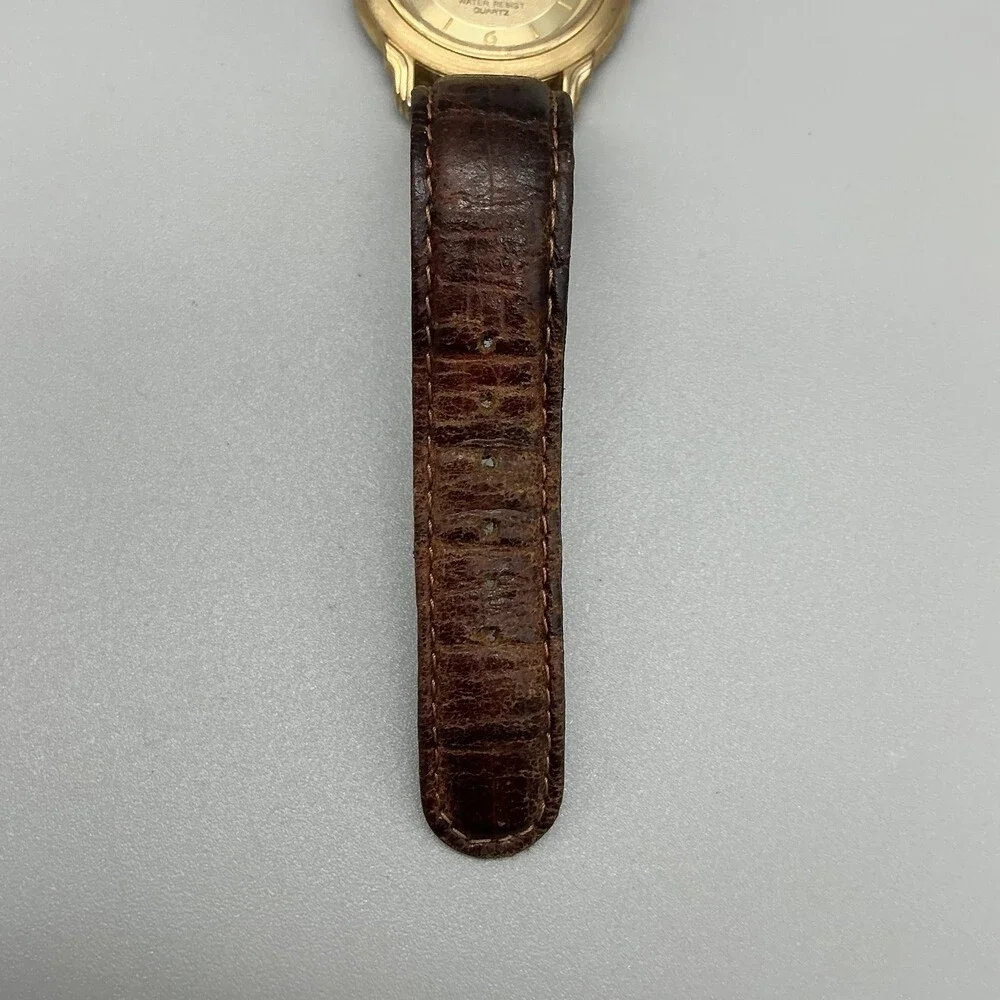 Elgin Swiss Mens Watch 36mm Gold Tone Brown Leather FLS30-040 New Battery